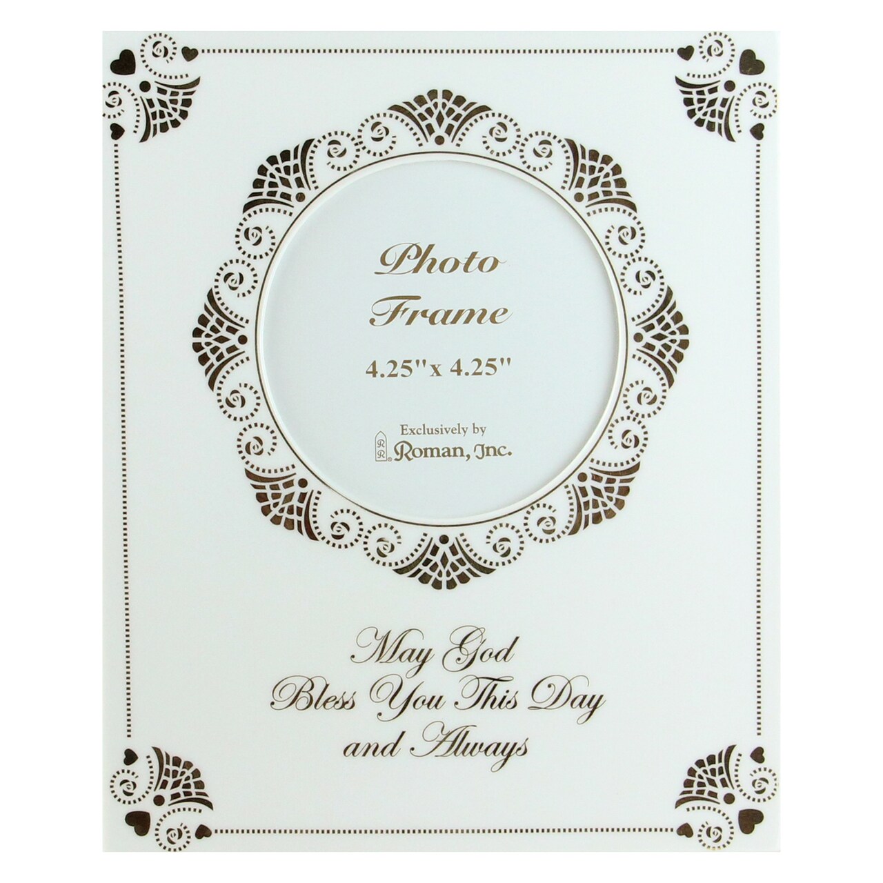 Roman 9.5" White and Gold Baptism Photo Frame for 4.25" x 4.25" Photo